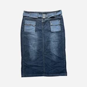 Navy denim midi skirt belt and silver hardware from defuze jeans - size 18